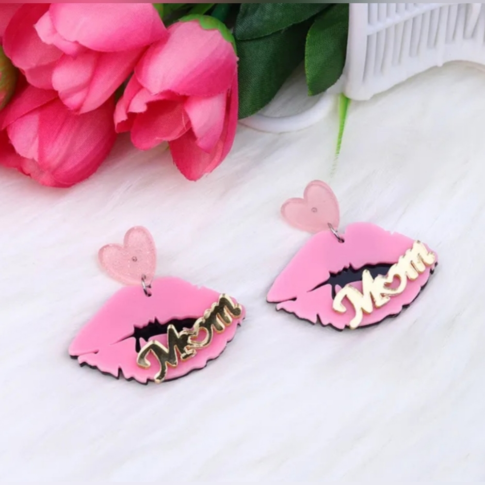 Mom Lip Earrings, Cute Earrings, Pink Lip Earrings